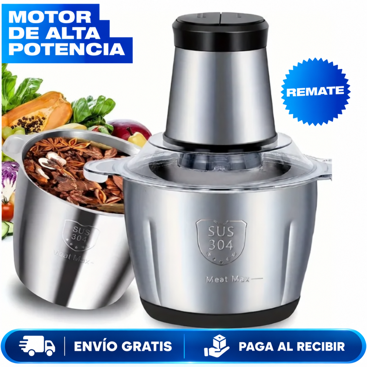 Molino Picador Eléctrico 2L – ¡Pica y Tritura en Segundos!