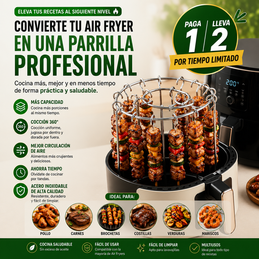 🍢Convierte tu Air Fryer en una parrilla profesional y cocina carnes, pollo, verduras, mariscos y mucho más de forma rápida, práctica y saludable.